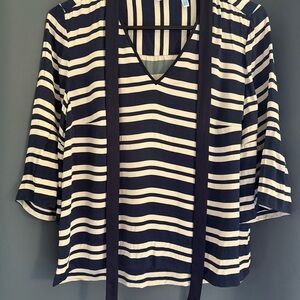 Draper James Navy & Cream Striped V-Neck Blouse Size 10